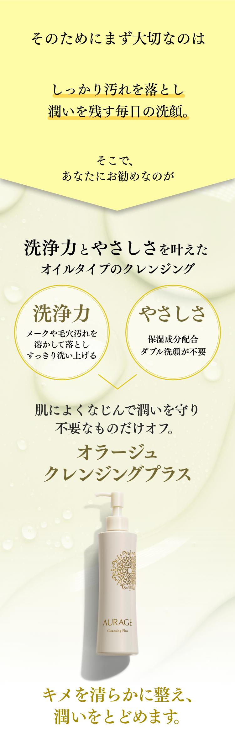 そのためにまず大切なのはしっかり汚れを落とし潤いを残す毎日の洗顔。 そこで、あなたにお勧めなのが洗浄力とやさしさを叶えたオイルタイプのクレンジング