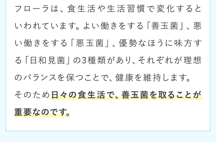 そのため日々の食生活で、善玉菌を取ることが重要なのです。